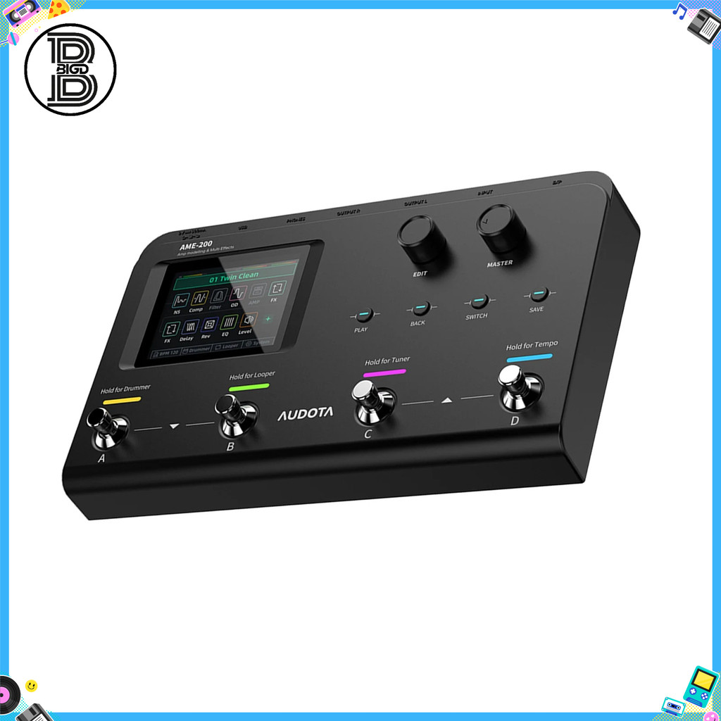 มัลติเอฟเฟกต์เหยียบ, Udota AME-200 พร้อมจูนเนอร์ในตัว, 50 เครื่องกลอง & Looper - สําหรับฝึกซ้อมกีตาร
