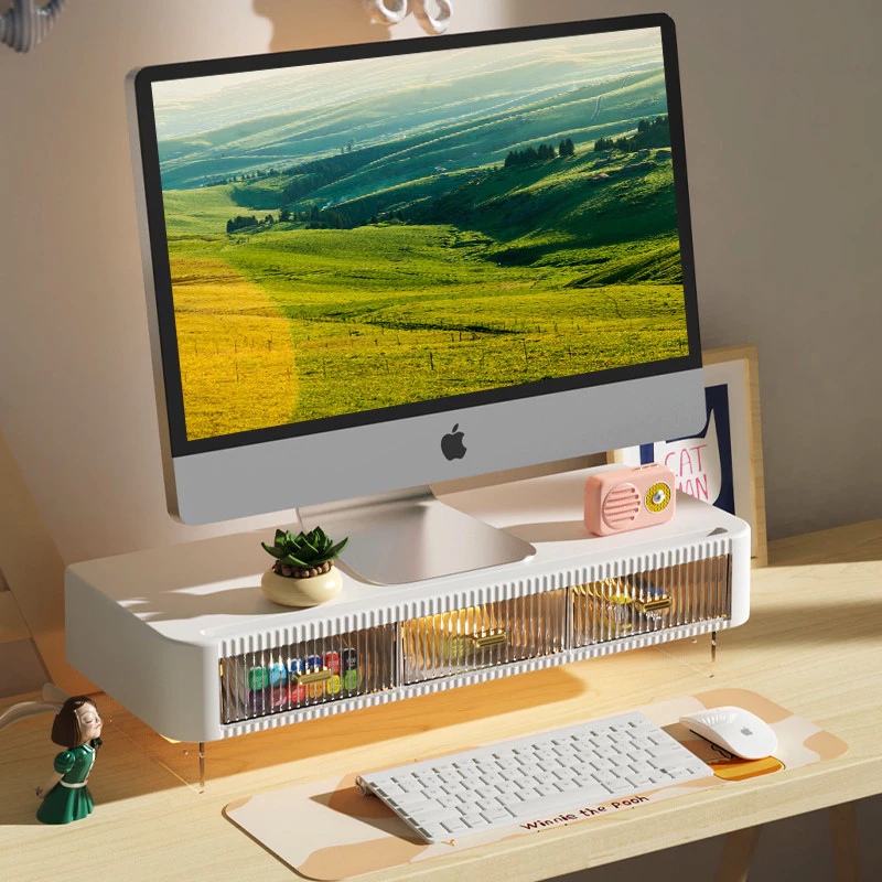 ชั้นวางของคอมพิวเตอร์ Office Station Desktop ลิ้นชักกล่องเก็บโต๊ะ Countertop Display ชั้นวางของจอ