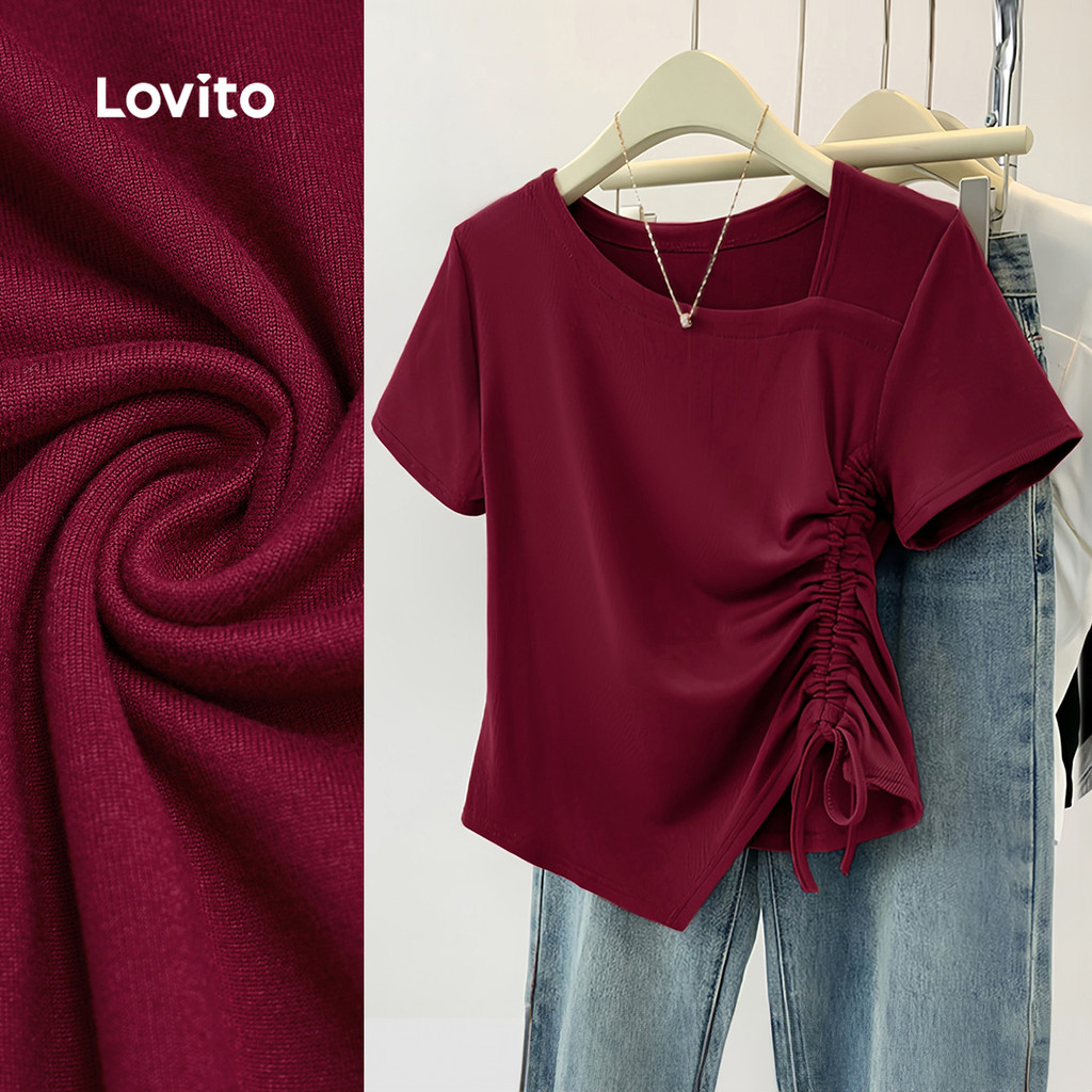 เสื้อยืดจับจีบคอปกไม่สมมาตร-TSB158P2D954