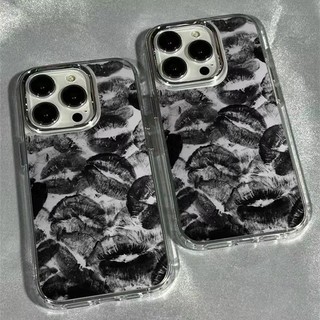 Black Lip พิมพ์เลนส์ Electroplated กรอบใสเคสโทรศัพท์สําหรับ iPhone 17 16 15 14 13 12 11 Pro Max Air X XS XR 7 8 Plus 16e ฝาครอบ