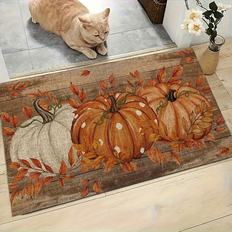 VIKAM Vintage Pumpkin-Themed Doormat Soft, cosy and machine washable Entrance hall mat Bathroom rug 