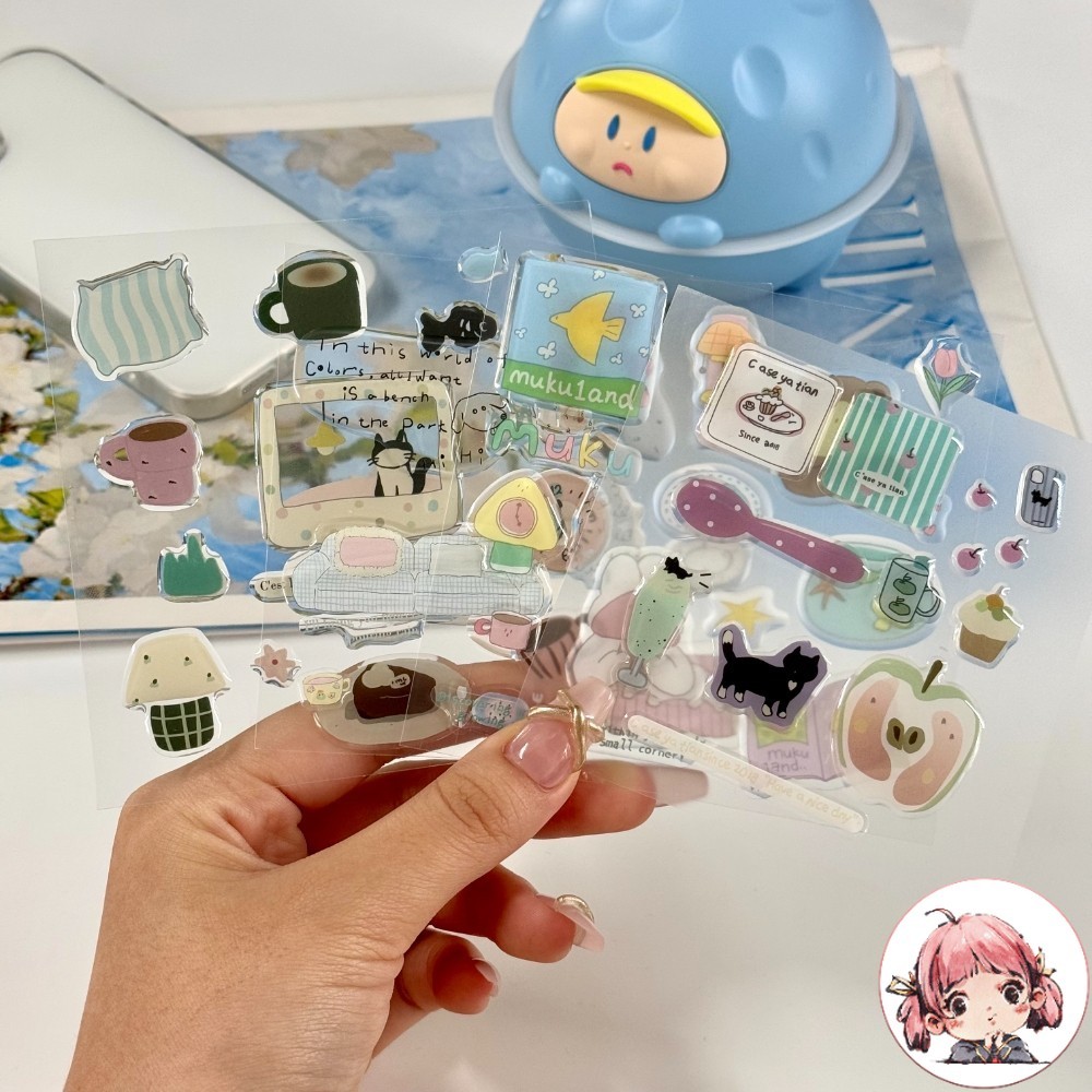 สติ๊กเกอร์ การ์ตูนแมวหมา หมี กระต่าย ดอกไม้ ขนม ผลไม้ ที่ติดโทรศัพท์ เครื่องคอม เคสแท็บเล็ต ตัวติด น่ารัก สไตล์อินเทรนด์