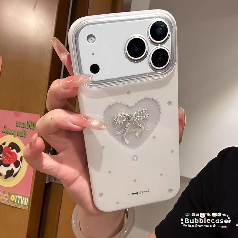 เคสไอโฟน 16 สำหรับ iPhone 14 11 15 12 13 Pro Max 7 14 16 15 8 Plus แฟชั่นหัวใจรักกุทัณฑ์แป้งกลิตเตอร์ปกปิด