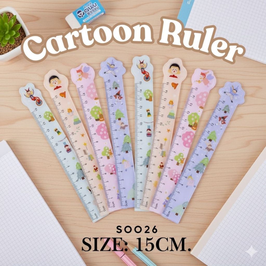 S0026 ไม้บรรทัด ลายการ์ตูน 15cm ไม้บรรทัดน่ารัก สำหรับนักเรียน เครื่องเขียนน่ารัก สุ่มลาย ของแจก