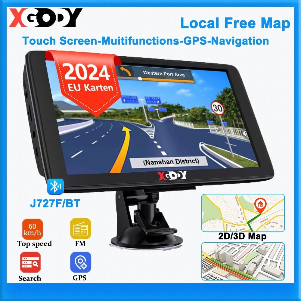 7 นิ้ว GPS XGODY J727F 2024 2D/3D ล่าสุดเอเชียตะวันออกเฉียงใต้แผนที่ฟรีรถ GPS นําทาง 256M + 8G รถบรร