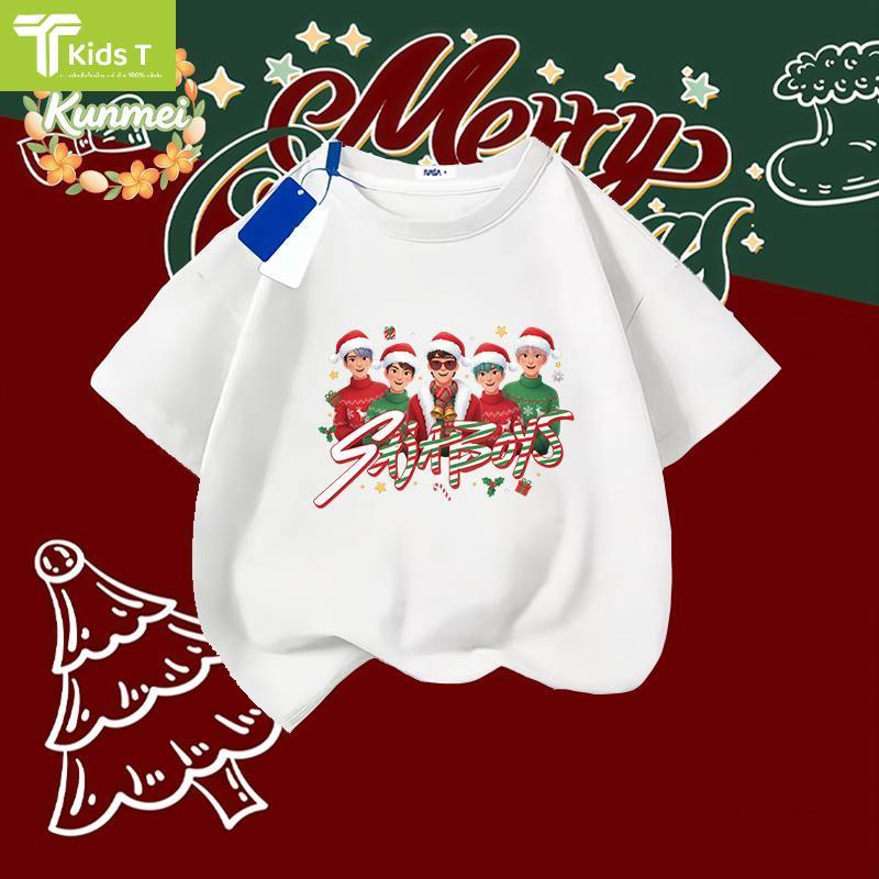 เกาหลี christmas เสื้อเด็ก ผลิตจากผ้าฝ้าย 100% พิมพ์ลาย คริสต์มาส เหมาะ เด็กผู้ชาย และ เด็กผู้หญิง #55