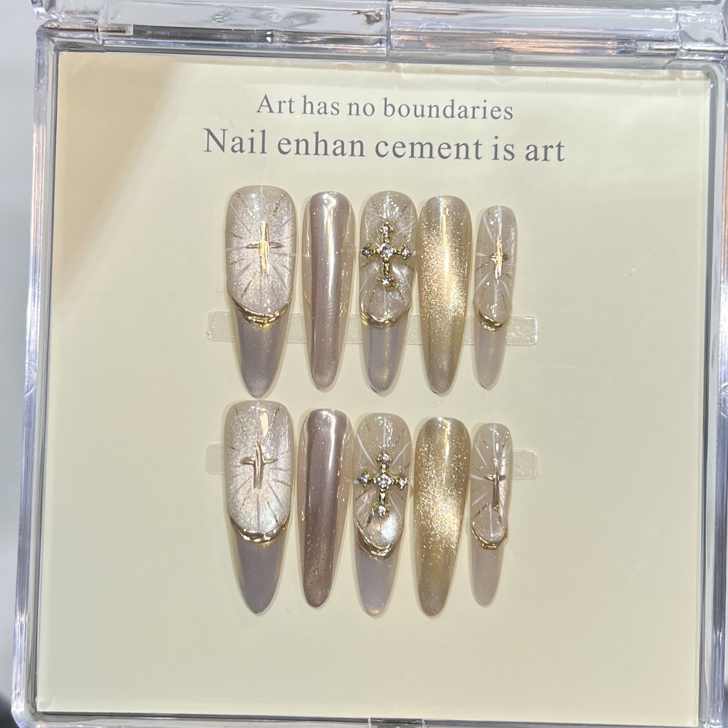 Dereisen [Oracle Light] ฤดูใบไม้ร่วงฤดูหนาวสวมใส่เล็บแพทช์ Smile French Cat Eye โลหะ Cross สติกเกอร์