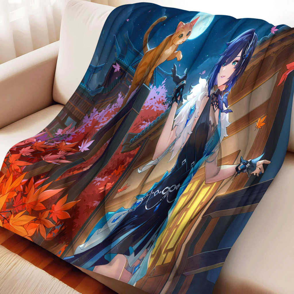 Genshin Impact Yelan ผ้าห่ม Flannel ผ้าห่มตุ๊กตานุ่มอบอุ่นสําหรับโซฟาห้องนั่งเล่นสํานักงานห้องนอนของ