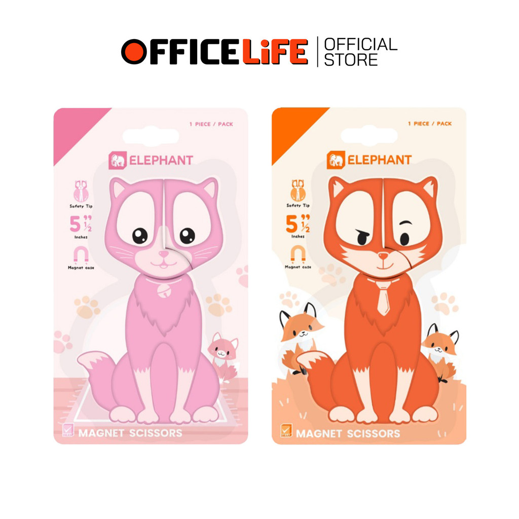 Elephant (ตราช้าง) กรรไกร แฟนซี รุ่น CAT & FOX ขนาด 5.5นิ้ว ปลายมน พร้อมเคสแม่เหล็กด้านหลัง ( 1 เล่ม