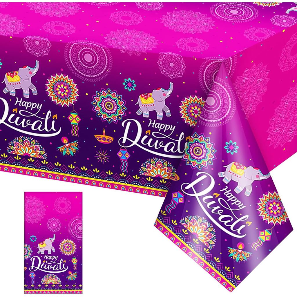 Peryiter Happy Diwali ผ้าปูโต๊ะแบบใช้แล้วทิ้ง, เทศกาลไฟผ้าคลุมโต๊ะพลาสติกสําหรับโต๊ะสี่เหลี่ยมผืนผ้า