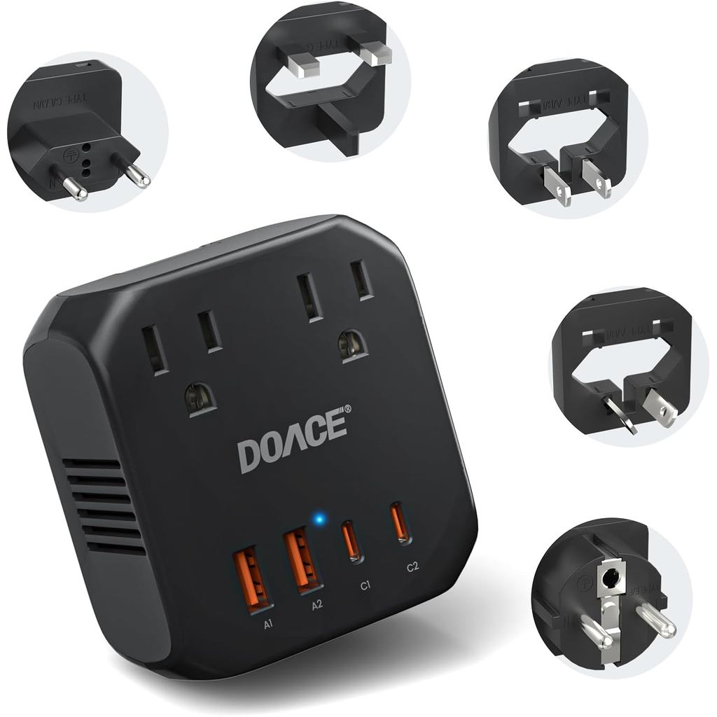 DOACE 220V to 110V Voltage Converter US to Europe, 2000W Travel Voltage Converter for Hair Dryer Str