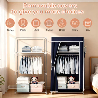 iETH ตู้เสื้อผ้า 70cm แบบม่านข้าง กันฝุ่น/กันแมลง 100% โครงเหล็กกัลวาไนซ์ แข็งแรงทนทาน ไม่เป็นสนิม เหมาะสำหรับคอนโดและหอพัก