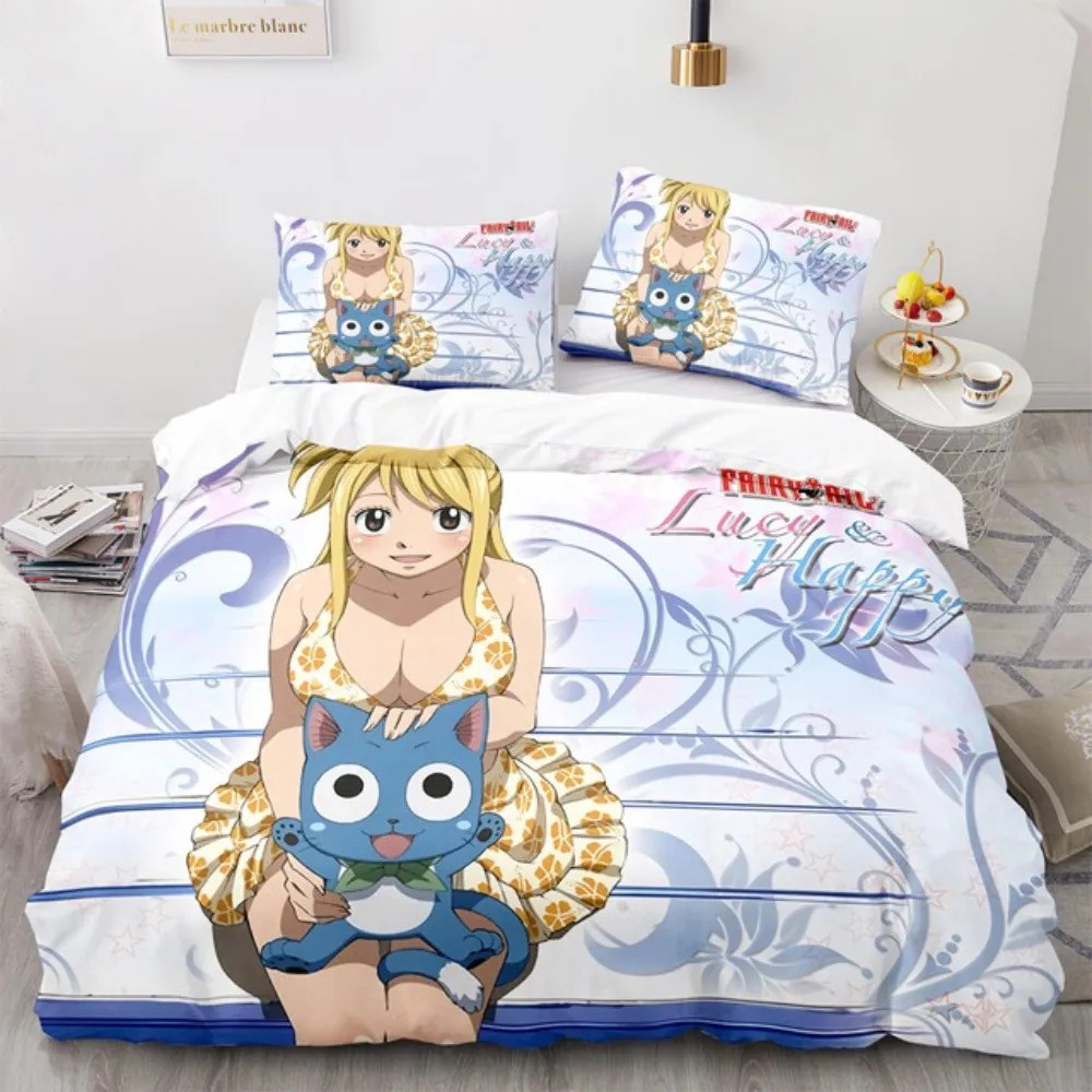 Fairy Tail ชุดเครื่องนอนเดี่ยว Twin Full Queen King Size Fairy Tail ชุดเครื่องนอนเด็กห้องนอนผ้านวมชุ