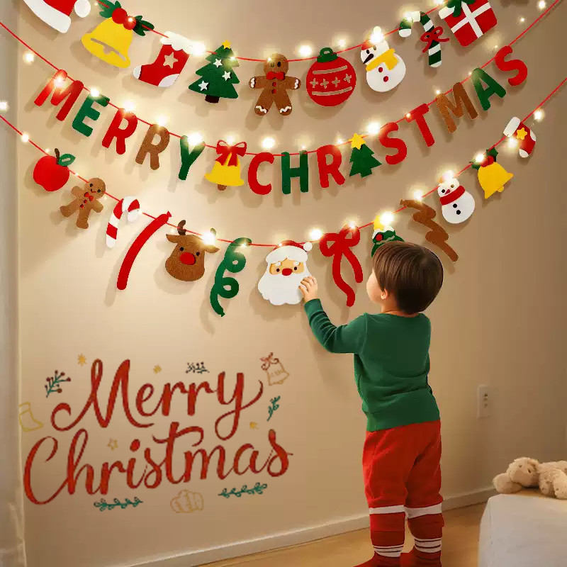 Merry Christmas ธงคริสต์มาส ธงแบนเนอร์ ดึงดอกไม้ วันหยุด แบนเนอร์ ธงแขวนคริสต์มาส สําหรับตกแต่งปาร์ตี้คริสต์มาส ปีใหม่