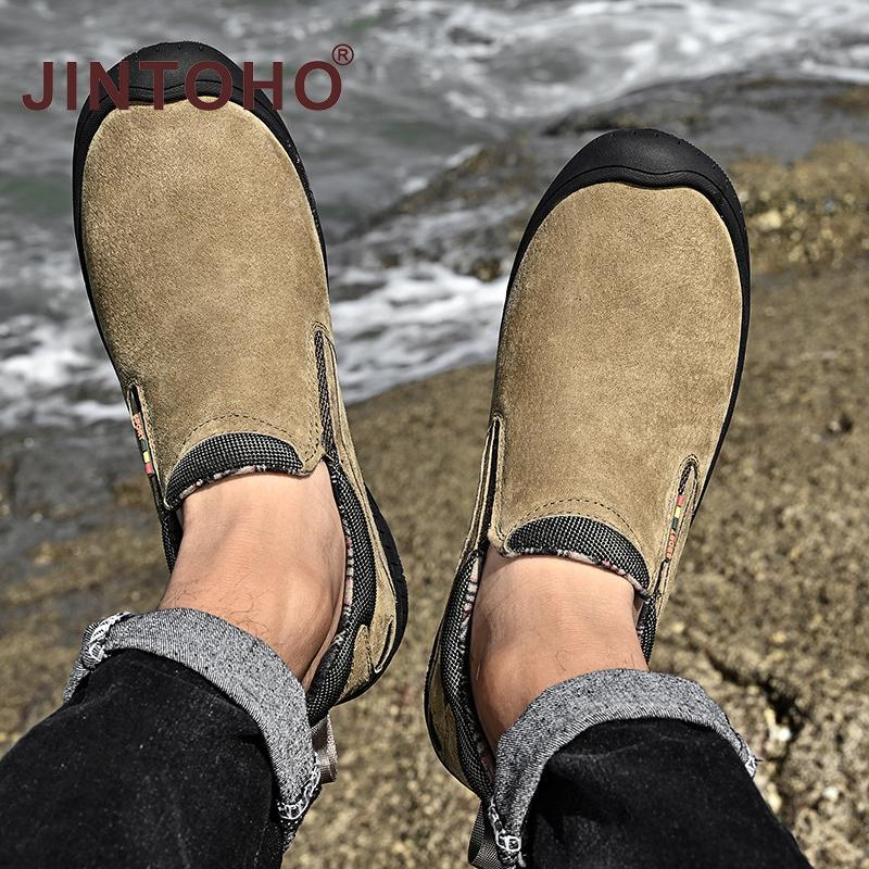 JINTOHO حذاء رجالي جلد طبيعي مسطح للمقاسات الكبيرة — صورة 4