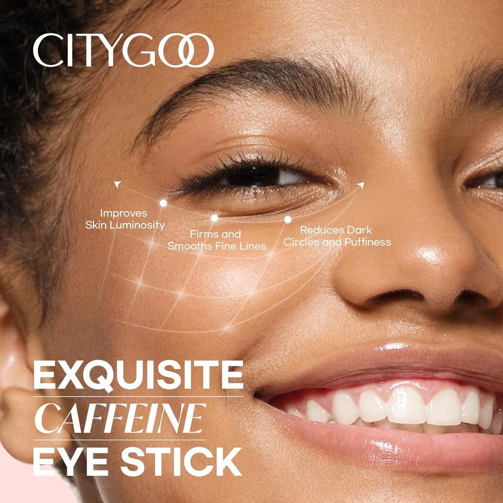 CITYGOO Caffeine Eye Cream Stick: Anti-Aging Firming & Moisturizing Balm for Dark Circles Puffiness 