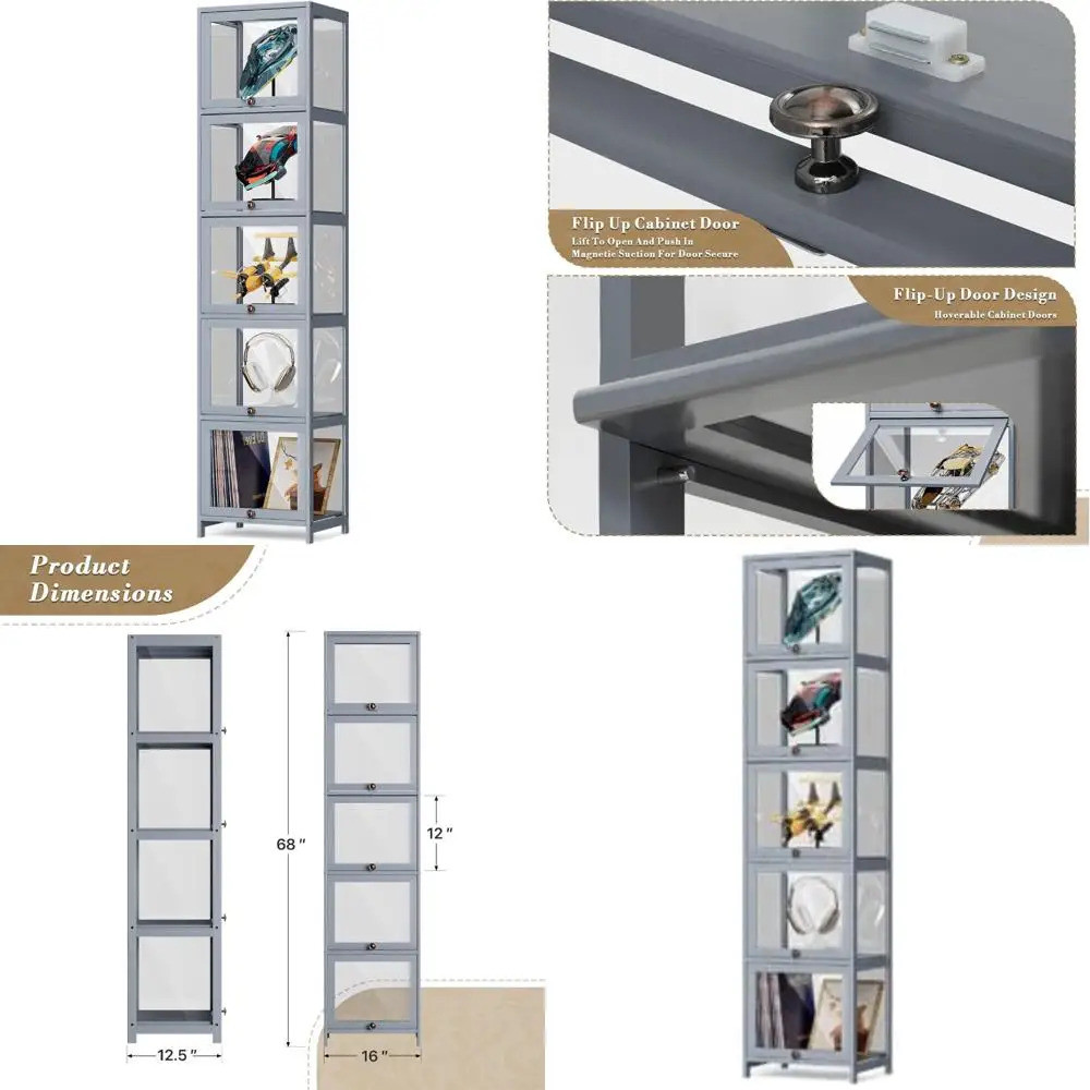 Athena Collection Curio ตู้โชว์, ชั้นวางจอแสดงผลอะคริลิค 5 ชั้น 68 เคสแสดงผลสูงสําหรับ Trophy Figure