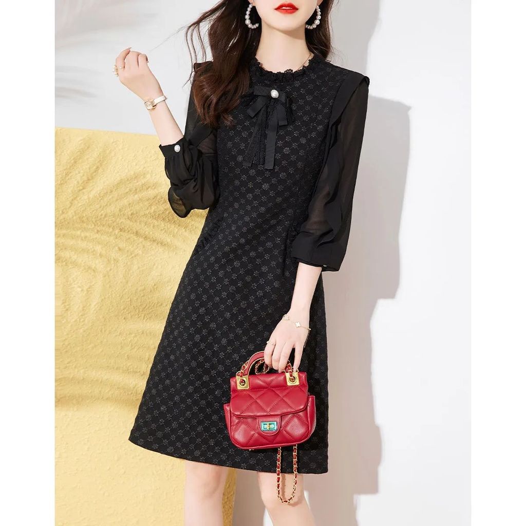 ชุดสีดำสไตล์ slim-fit สำหรับผู้หญิง เหมาะสำหรับฤดูใบไม้ผลิและฤดูใบไม้ร่วง ดูหรูหราและคลาสสิก - รูปที่ 5