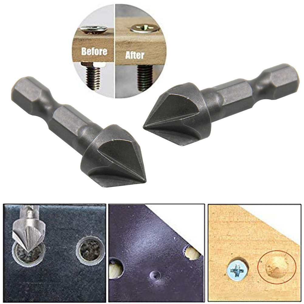 [HTM]1 ชิ้น Hex Shank 5 ขลุ่ยเครื่องมือลบมุมงานไม้ที่เปิดรู Countersink เจาะ