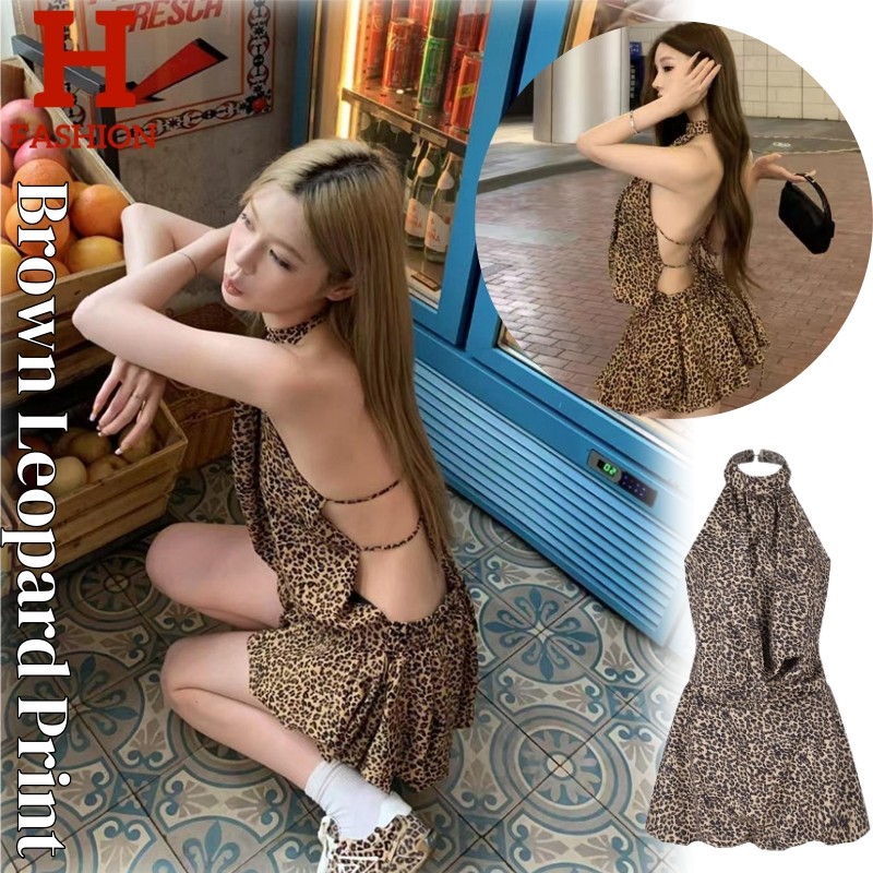 HOT'พร้อมส่ง' FY2985 ชุดมินิเดรส ดีเทลลายเสื้อสีน้ำตาล เว้าหลังสุดแซ่บ