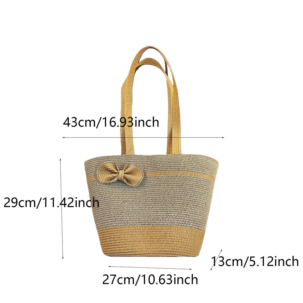 ชุดกระเป๋าผ้าทอทำด้วยมือ ไตล์วันหยุด กระเป๋าสานแฟชั่นแถบสีดำ พกพาสะดวก หมวกฟางชายหาดฤดูร้อนพับได้  ปีกใหญ่ ใช้งานได้หลากหลายโอกาส ไปทะเล - รูปที่ 7