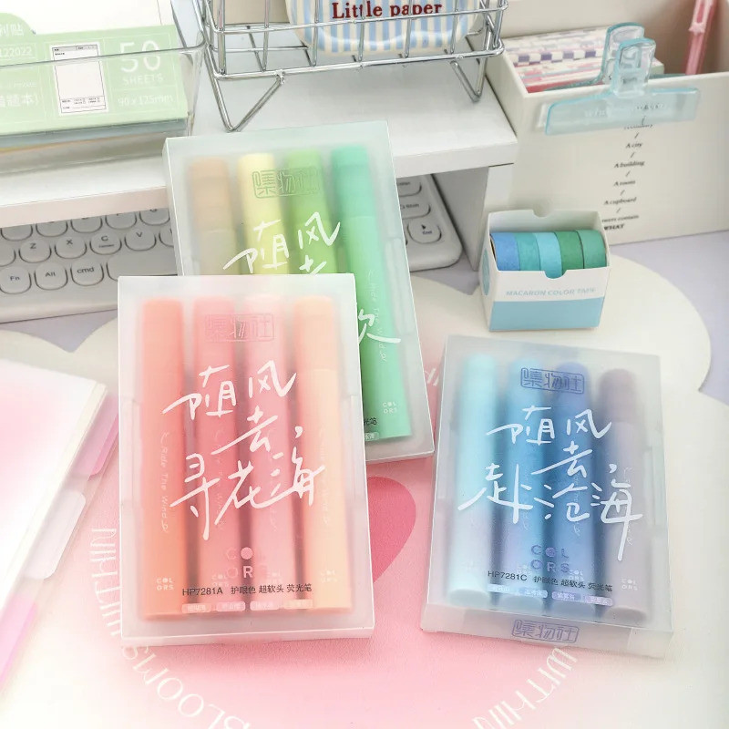 4 ชิ้น/เซ็ตสารพัน Soft Chisel Tip Bible Highlighter Marker ปากกา Pastel Highlighter ความงามสําหรับ H