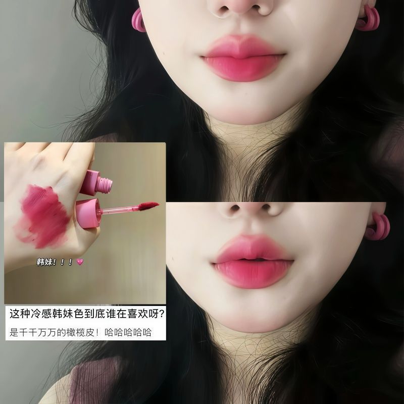 4 สีลิปสติกเคลือบริมฝีปากเกาหลีกุหลาบสีแดงพีชนมสีส้มเคลือบไวท์เทนนิ่งสีชมพูธรรมดาสไตล์นักเรียนหญิง