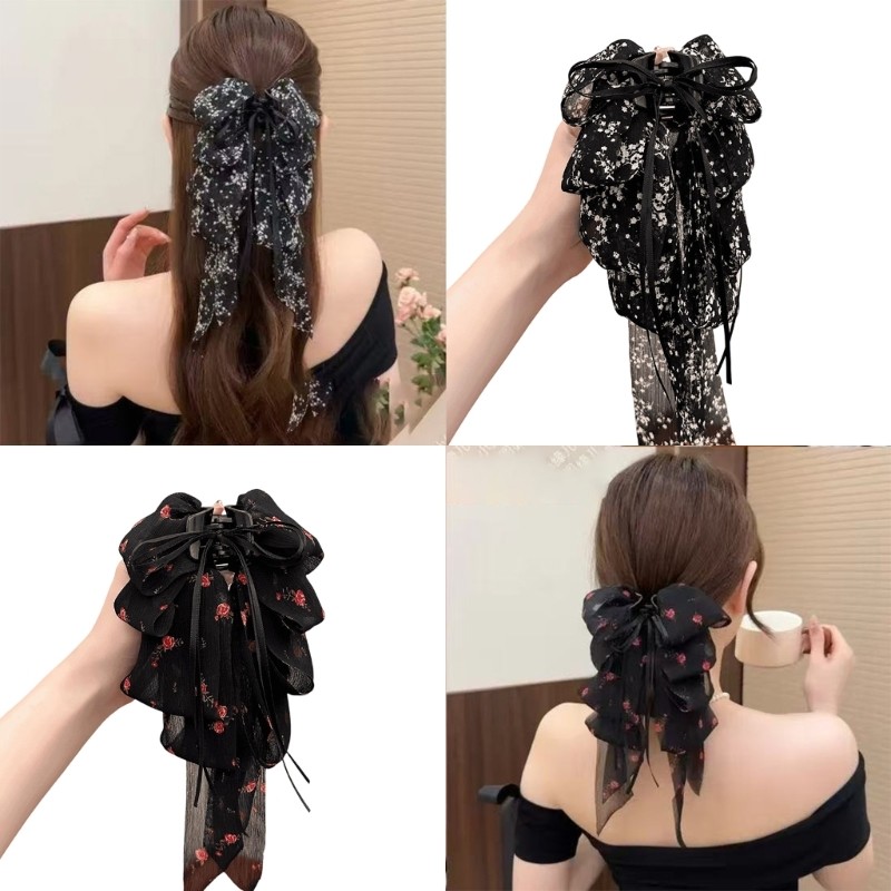 Secure Butterfly Hair Clip สไตล์.Cozy Floral พิมพ์ สำหรับการออกกำลังกายและทรงผมสบายๆ