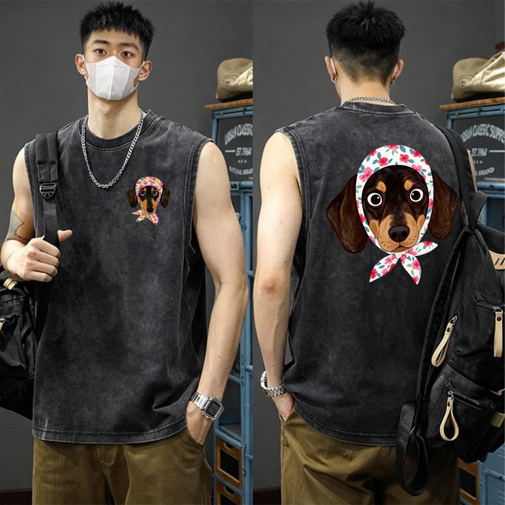 Sea.Tee แขนกุด เสื้อยืด oversize ผ้าCotton 100% เสื้อกีฬา ลายพิมพ์แฟชั่น “Headscarf dog” สบายและนุ่ม