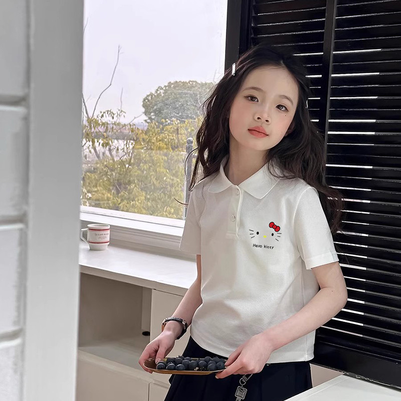 Cute Hello Kitty Girls Polo Tee  | เสื้อโปโลเด็กผู้หญิง ลายคิตตี้น่ารัก แขนสั้น ผ้านุ่ม ระบายอากาศดี