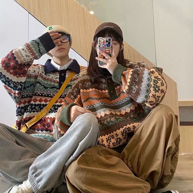 sweater ผู้ชาย สเวตเตอร์ 2024เสื้อไหมพรมสไตล์ญี่ปุ่น vintage เสื้อผ้าฤดูใบไม้ร่วงสำหรับผู้ชายและผู้ห