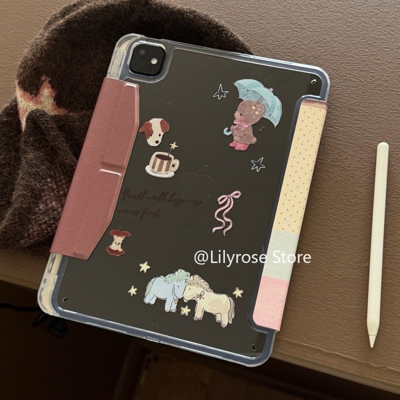 เคสสําหรับ iPad iPad Pro 11 2024/2022 M2 M4 ปริศนา Apple ร่มหมี 3+Y หัวเข็มขัดพับเหมาะสําหรับ iPad 10 10.9 นิ้ว 10.2 นิ้ว Apple ฝาครอบพร้อมช่องเสียบปากกา 11 นิ้ว 