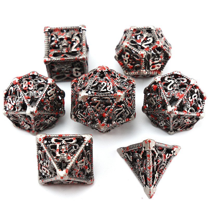 Dice Metal RPG Multi-faceted, Table Game Dice 7 DND Dragon Scale Dice Piece Hollow F1LF