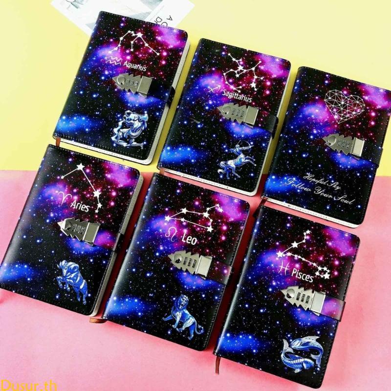 Dusur Locking Diary Combination Lock Journal Constellation Writing Diary A5 Notebook