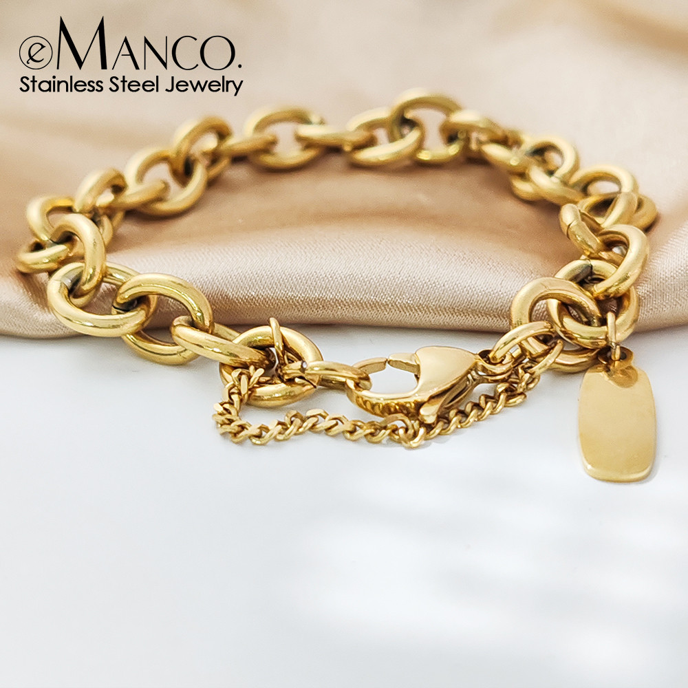 Emanco Vintage สร้อยข้อมือโกลด์แพทเต็ด สไตล์ Punk & Hip-Hop