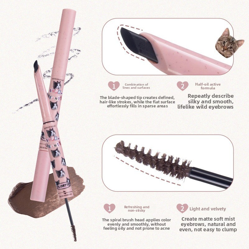 Flortte ดินสอเขียนคิ้วและเจลเขียนคิ้ว Two In One Double Ended กันน้ํายาวนานและไม่ซีดจางเหมาะสําหรับผู้หญิงเรียบและของเหลว - รูปที่ 5