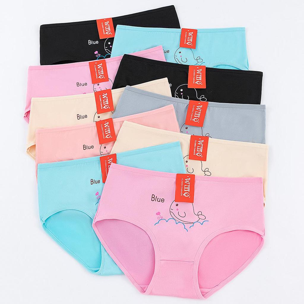 กางเกงในผู้หญิงเอวสูง ใส่สบาย ระบายอากาศดี เนื้อผ้านุ่มลื่น ไซส์ M-2XL 1 แพ็ค 10 ตัว สีสุ่ม 6 สี ลายการ์ตูนน่ารัก - รูปที่ 3