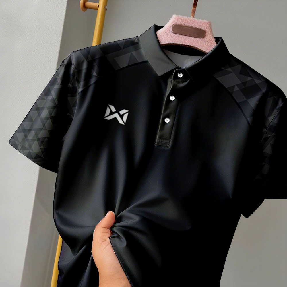 เสื้อโปโลสีดำสำหรับผู้ชาย แห้งเร็วและระบายอากาศดี สวมใส่สบาย