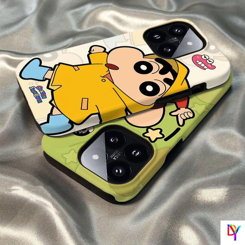 น่ารัก Crayon Shin-chan 2-in-1 Double-LayerสําหรับiPhone 17/16 Pro Max/16 Pro/15/14/13 Pro Max/12/11 Pro Max/Xs Max/7/8 Plus - สีดําAnti-Dropกันกระแทกฝาครอบป้องกัน