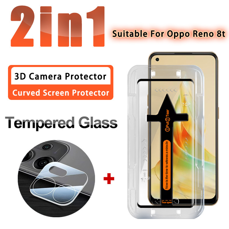 ฟิล์ม 2 ใน 1 OPPO Reno 8T 5G กระจกกันรอยสำหรับ OPPO Reno 8T 13 Pro 12 11 10 Pro Plus 8T 5G ตัวกันเลนส์กล้อง 3D และฟิล์มกันรอยหน้าจอ กล่องมหัศจรรย์ ติดตั้งง่าย