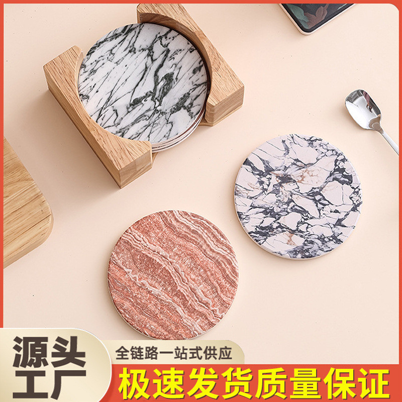 Creative Stone Texture รถไฟเหาะเซรามิคดูดซับ diy Anti-slip ฉนวนกันความร้อน UV พิมพ์ Cork Marble Simp