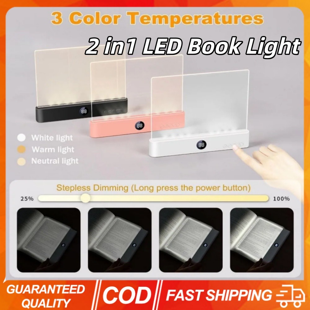 ไฟอ่านหนังสือใส นํา แผงแบนไฟหนังสือ 2 ใน 1 พร้อม 3 สีและตัวจับเวลา ยูเอสบี ชาร์จป้องกันดวงตากลางคืนโคมไฟอ่านหนังสือสําหรับนั