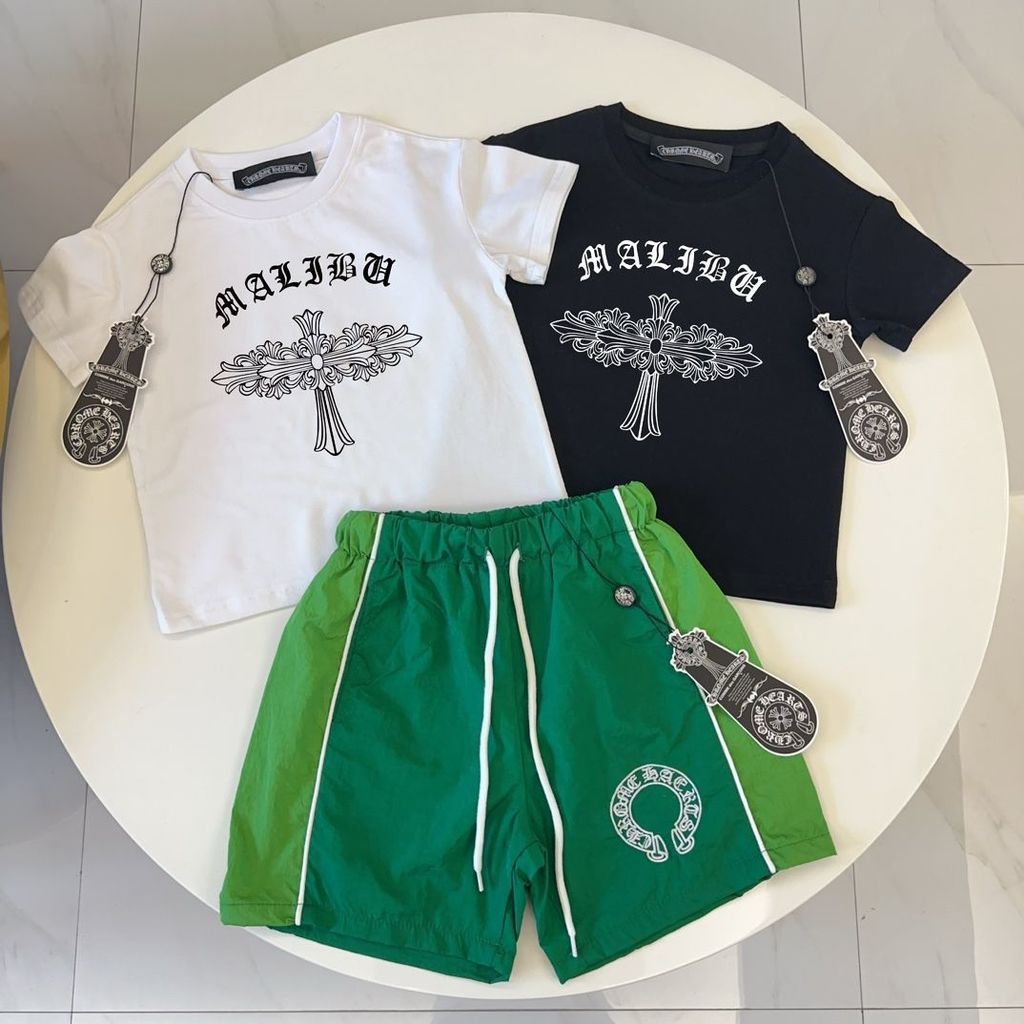 CHROME HEARTS6845 กางเกงขาสั้นแขนสั้นสําหรับเด็กเสื้อผ้าเด็กลําลองทุกการแข่งขัน