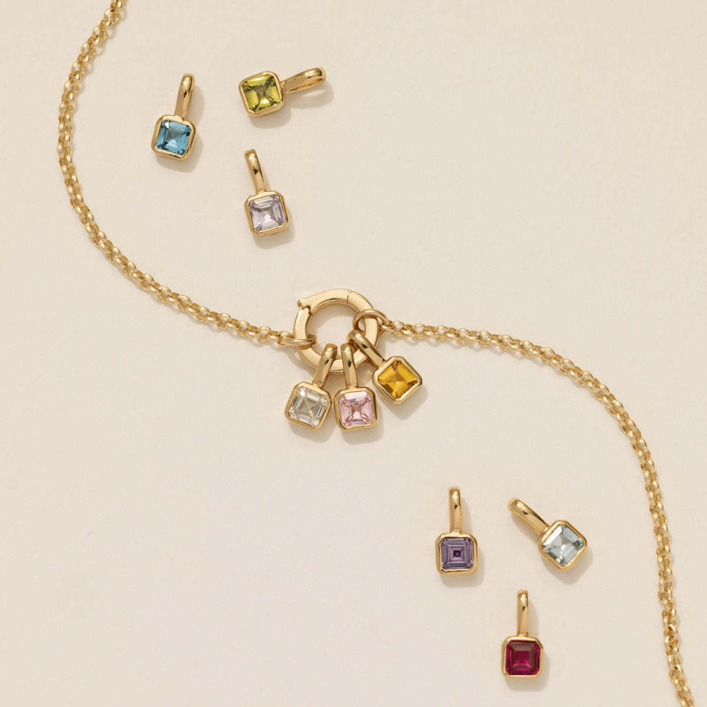 สีสัน12 Birthstoneจี้DIYอุปกรณ์เสริมสร้อยคอหญิงสิบสองBirthstoneสแควร์ที่มีสีสันZirconจี้Clavicle 4LG
