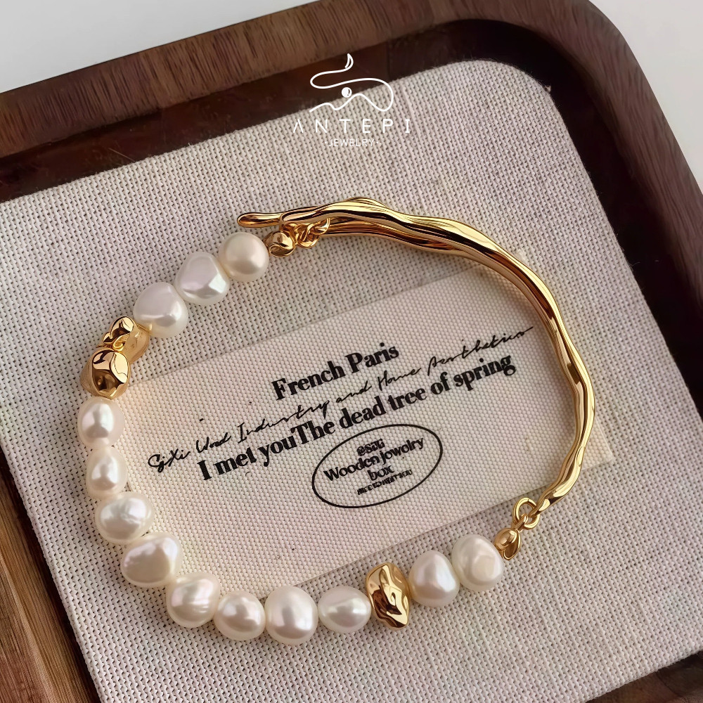 ATP โซ่สร้อยข้อมือไข่มุกบาร็อคชุบ 18K · สร้อยข้อมือแฟชั่นชุบ S925 กันน้ําสําหรับผู้หญิง