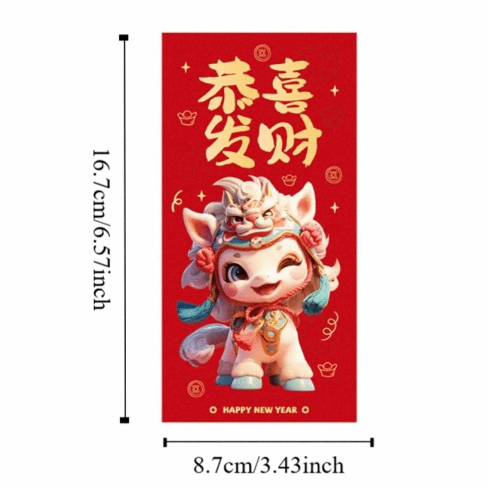 LILY 6 ชิ้น/12 ชิ้น Lucky Money Pouches, Creative Horse Zodiac ซองจดหมายสีแดง, สีแดงการ์ตูน Zodiac ซองจดหมายปีอวยพร