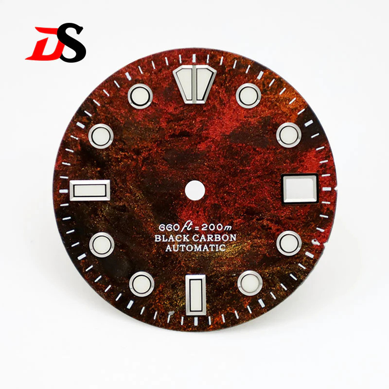 28.5mm Dial Rich สี Lava Texture คาร์บอนไฟเบอร์ Dial BGW9 Lume สําหรับ NH35 การเคลื่อนไหวไม่มีวันที่