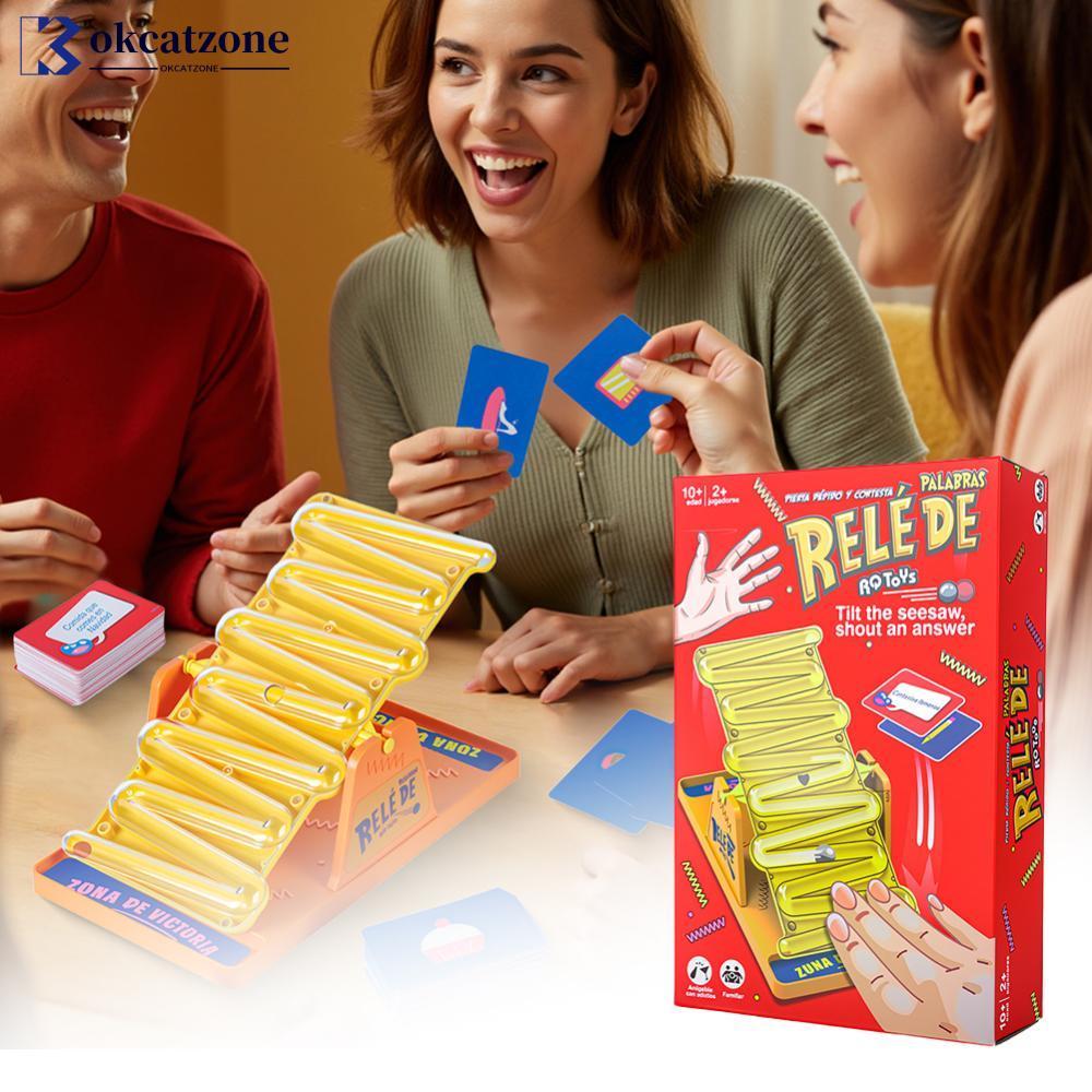 OKCATZONE Seesaw Dueling เกมไม้ลอยหินอ่อนการ์ดคําถามเกมแบบโต้ตอบ Fast-Paced Action & คําตอบสมอง & Re