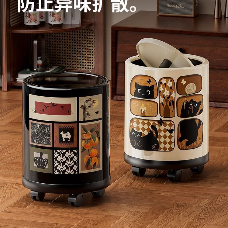 ถังขยะในครัวเรือน High-value Creative ถังขยะห้องนอนห้องนั่งเล่นล้อแบบพกพา Multi-Function ถังขยะขนาดใ