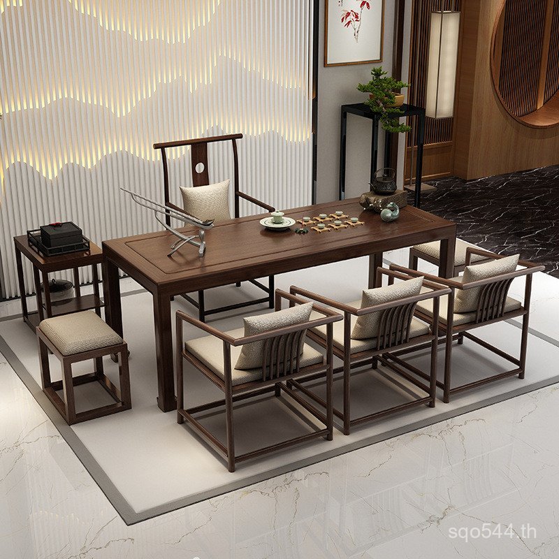 สํานักงานพิธีชงชาตารางกังฟูเซนโต๊ะน้ําชาเก้าอี้ไม้เนื้อแข็งใหม่สไตล์จีนรวมกันสํานักงานโต๊ะน้ําชาที่เ